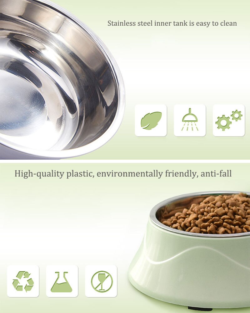 Plastic and Stainless Steel Dog Bowl 2-in-1 Feeder For Pet Food and Water