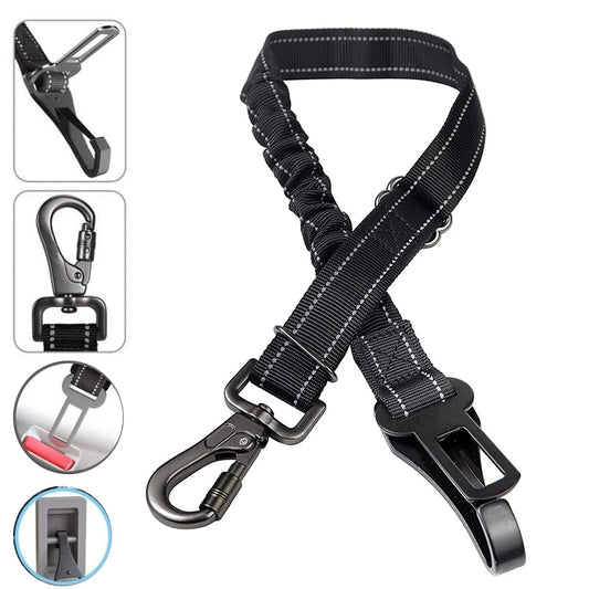 Adjustable Pet Dog Car Seat Belt - Reflective Nylon Rope Harness with Dual-Safe Bolt Hook for Small and Large Dogs - Essential Dog Accessories for Vehicle Safety